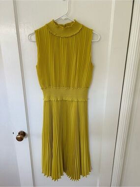 Nanette Lepore Pleated High Neck Dress in Mustard Yellow Cocktail Dress